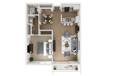 Floor plan for 1 bed, 1 bath, 790 sqft